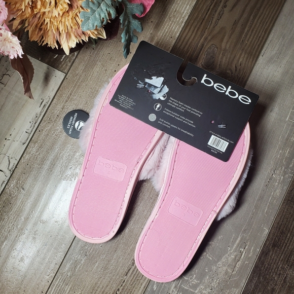 NWT Bebe Pink Fuzzy Women's Memory Foam Slippers Large Size 9 - Picture 16 of 16